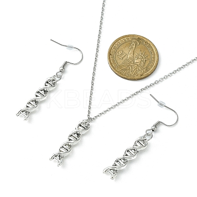 DNA Double Helix Alloy Pendant Necklaces & Danhle Earrings Jewelry Sets SJEW-JS01279-1