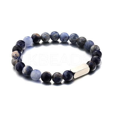 Natural Sodalite Round Beaded Stretch Bracelet PW-WG80752-02-1