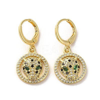 Leopard Head Brass Dangle Leverback Earrings EJEW-Q797-05D-G-1