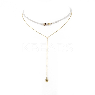 Brass Moon & Star Charms Double Layer Necklace NJEW-JN04142-1