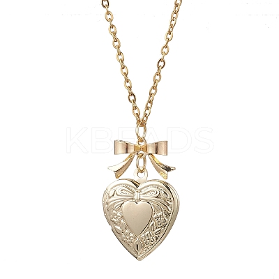 Alloy Bowknot Heart Locket Pendant 304 Stainless Steel Cable Chain Necklaces for Women NJEW-JN05904-1