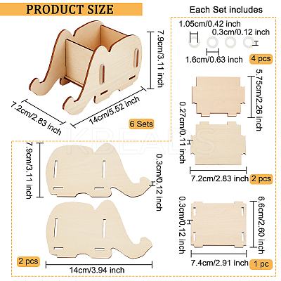 Detachable Elephant Shaped Wood Mobile Phone Holders LS-DIY-WH0297-40-1