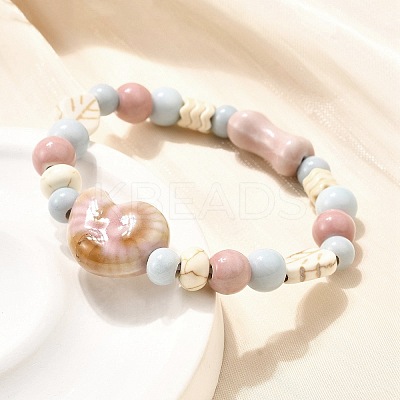 Handmade Porcelain Beads & Synthetic Howlite Beads Stretch Bracelets for Women BJEW-D307-01D-1