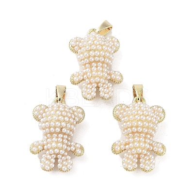 Rack Plating Real 18K Gold Plated Brass with Plastic Imitation Pearl Pendants KK-G482-02G-1