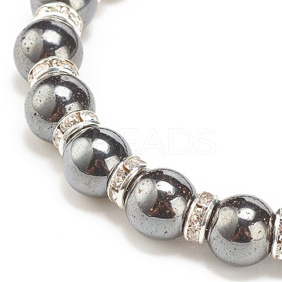 Synthetic Hematite Stretch Bracelet Rhinestone Beaded BJEW-JB08335-02-1