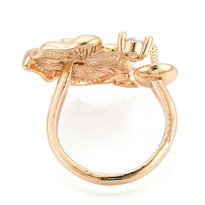 Flower Brass Micro Pave Clear Cubic Zirconia Cuff Ring Settings KK-T076-71G-1
