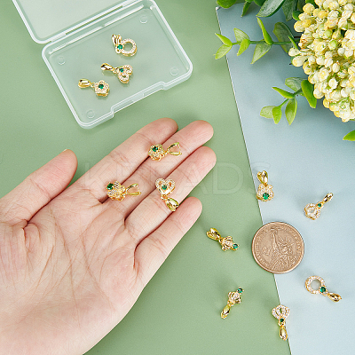 12Pcs 6 Style Brass Micro Pave Green Cubic Zirconia Ice Pick Pinch Bails Pendants KK-PH0004-81-1