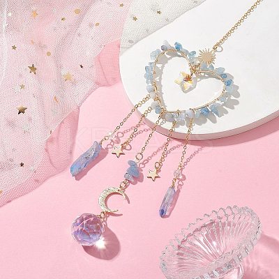 Natural Aquamarine Chip Beads with Brass Findings Pendant Decorations HJEW-JM01814-04-1