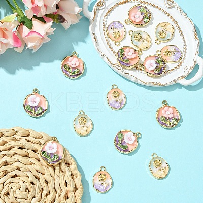 16Pcs 4 Styles Rack Plating Alloy Enamel Pendants ENAM-YW0005-70-1