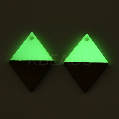 Walnut Wood & Luminous Glow in the Dark Resin Pendants RESI-N039-76-1