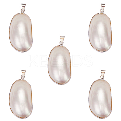5Pcs Natural White Shell Mother of Pearl Shell Big Pendants SSHEL-SZ0001-04-1