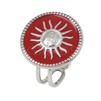 Flat Round with Sun Pattern 304 Stainless Steel Enamel Finger Rings for Women RJEW-G355-05P-02-1