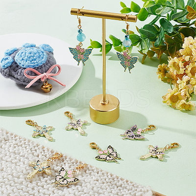 Butterfly & Rose & Cross Pendant Stitch Markers HJEW-AB00506-1