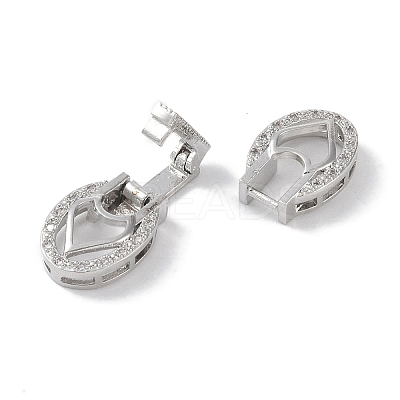 Rack Plating Brass Micro Pave Clear Cubic Zirconia Fold Over Clasps KK-NH0002-03A-P-1