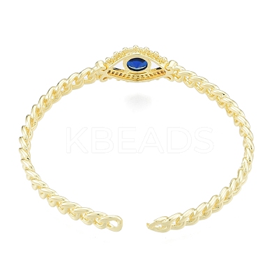 Cubic Zirconia Horse Eye Open Cuff Bangle BJEW-G651-04G-02-1