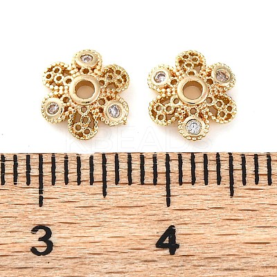 Brass Micro Pave Clear Cubic Zirconia Bead Caps KK-Z089-03G-1