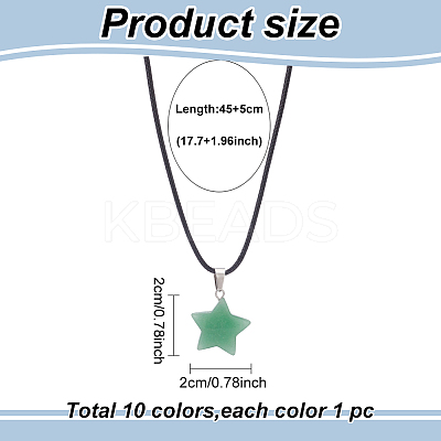 10Pcs 10 Style Natural Mixed Gemstone Star Pendant Necklaces Set with Wax Cords NJEW-AN0001-56-1