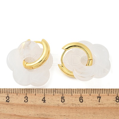 Brass Resin Flower Hoop Earrings for Women LS-EJEW-U038-01G-07-1