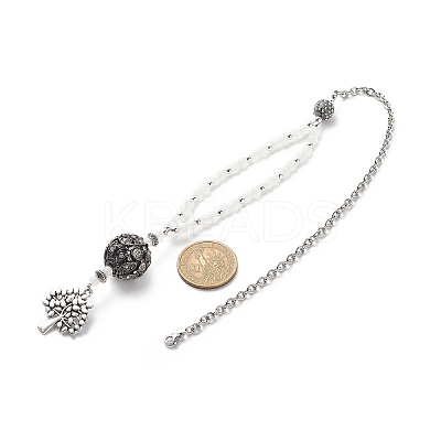 Natural White Moonstone & Alloy Rhinestone Round Beaded Pendant Decorations HJEW-JM00806-1