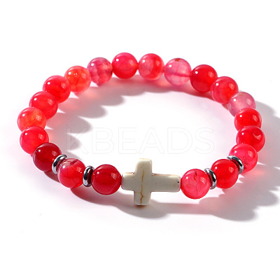 Natural Red Agate Beaded Stretch Bracelets QL8624-5-1