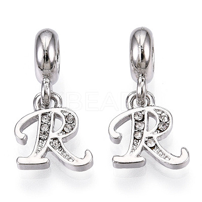 Platinum Rack Plating Alloy Rhinestone European Dangle Charms PALLOY-T048-36P-R-1