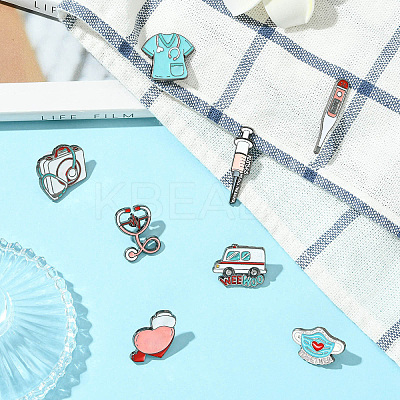 8Pcs 8 Styles Medical Theme Enamel Pins JEWB-CJ0001-61-1