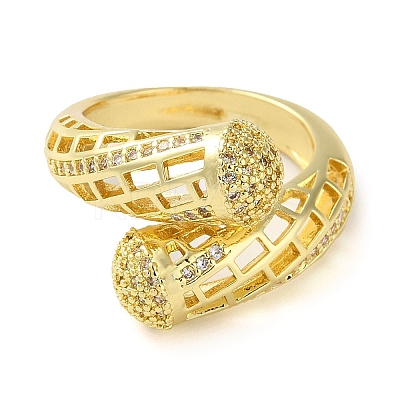 Rack Plating Brass Micro Pave Cubic Zirconia Open Cuff Rings RJEW-K266-10A-G-1