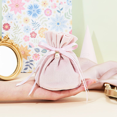 Velvet Jewelry Bags with Drawstring & Plastic Imitation Pearl LS-TP-CJC0001-03C-1