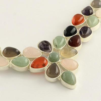 Gemstone Bib Statement Necklaces with Alloy Cabochon Settings and Silver Color Plated Brass Chains  NJEW-R224-07B-B-1