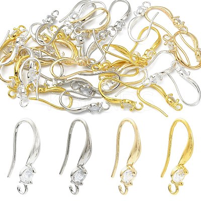 40Pcs 4 Colors Brass Micro Pave Clear Cubic Zirconia Hoop Earring Findings KK-CJ0003-97-1