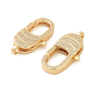 Oval Brass Micro Pave Clear Cubic Zirconia Lobster Claw Clasps KK-I354-01G-04-1