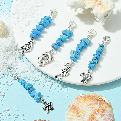 Synthetic Turquoise Chip Pendant Decorations HJEW-JM01321-1