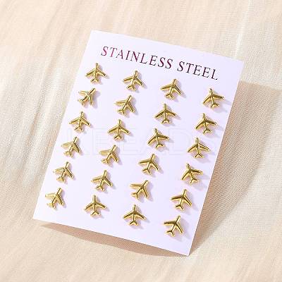 304 Stainless Steel Tiny Airplane Stud Earrings with 316 Stainless Steel Pins for Women LS-EJEW-J043-01G-1