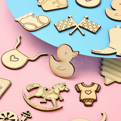 50Pcs Unfinished Wood Slices Art Pendants Chips WOOD-CJ0001-52-1