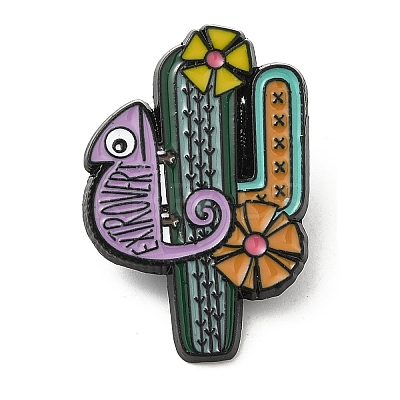Cactus with Chameleon Enamel Pin JEWB-H013-01EB-02-1