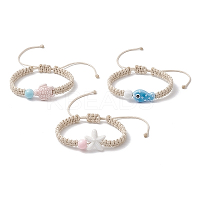 3Pcs Adjustable Handmade Porcelain Beads Braided Bead Bracelets for Children BJEW-JB11969-1