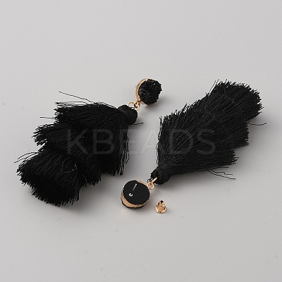 Polyester Tassel Dangle Stud Earrings EJEW-WH0004-74-1