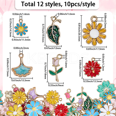 120Pcs 12 Styles Alloy Enamel Pendants ENAM-SC0007-16-1
