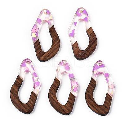 Transparent Resin & Walnut Wood Pendants RESI-N039-59A-1