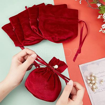 Velvet Jewelry Bags with Drawstring & Plastic Imitation Pearl TP-NB0001-20A-1