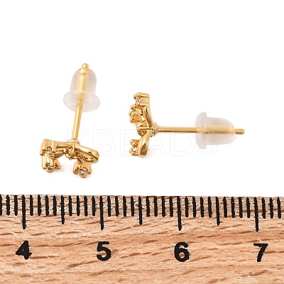 Brass Micro Pave Clear Cubic Zirconia Bowknot Stud Earrings EJEW-C158-14B-G-1