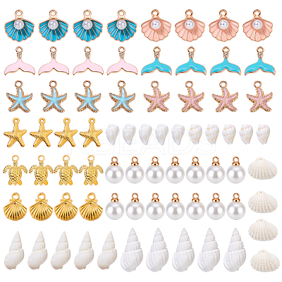 66Pcs 9 Styles Natural Shell & Zinc Alloy Enamel Pendants Kits FIND-GA0007-91-1