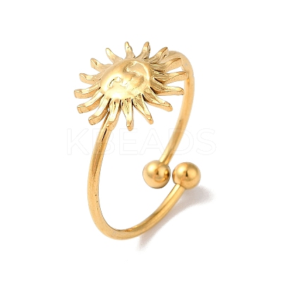 Ion Plating(IP) 304 Stainless Steel Sun Open Cuff Rings for Women LS-RJEW-M167-09C-G-1