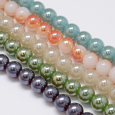 Electroplate Imitation Jade Glass Round Beads Strands EGLA-F037-10mm-M-1