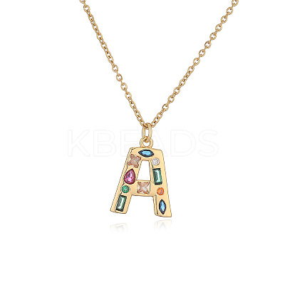 Brass Pave Colorful Cubic Zirconia Initial Pendant Necklaces for Women FS-WG02860-01-1