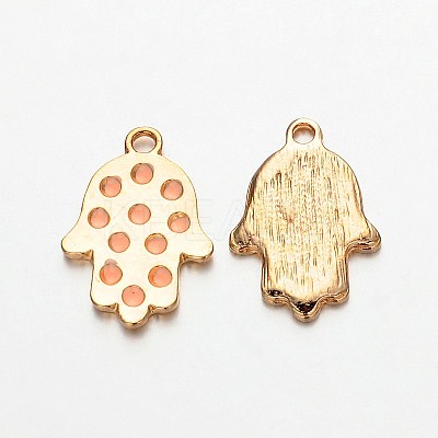 Light Gold Plated Alloy Enamel Hamsa Hand/Hand of Fatima/Hand of Miriam Pendants for Buddha Jewelry LS-ENAM-J542-03KCG-1