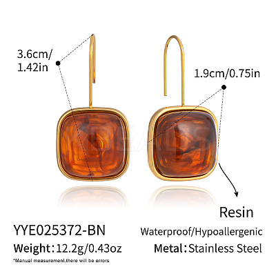 304 Stainless Steel Resin Square Dangle Earrings NU9861-3-1
