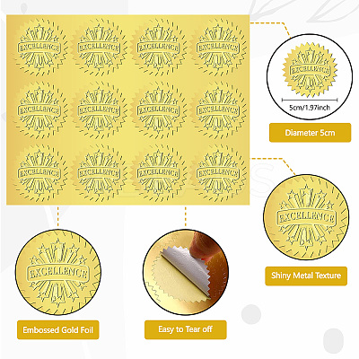 12 Sheets Self Adhesive Gold Foil Embossed Stickers DIY-WH0451-014-1