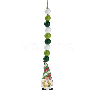 Saint Patrick's Day Wood Gnome Pendant Decoration HJEW-G023-01A-1