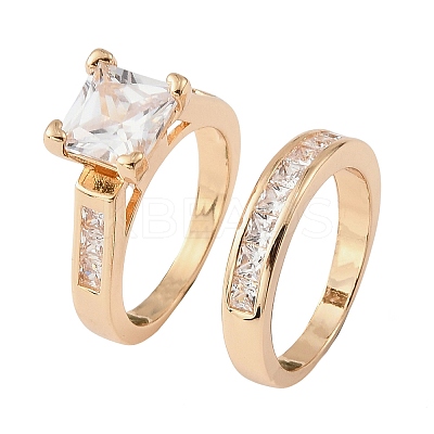 Brass Micro Pave Cubic Zirconia Finger Rings CU-Z001-02G-02-1